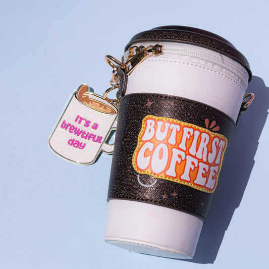 Glitter Metal Keychain - Coffee Mug