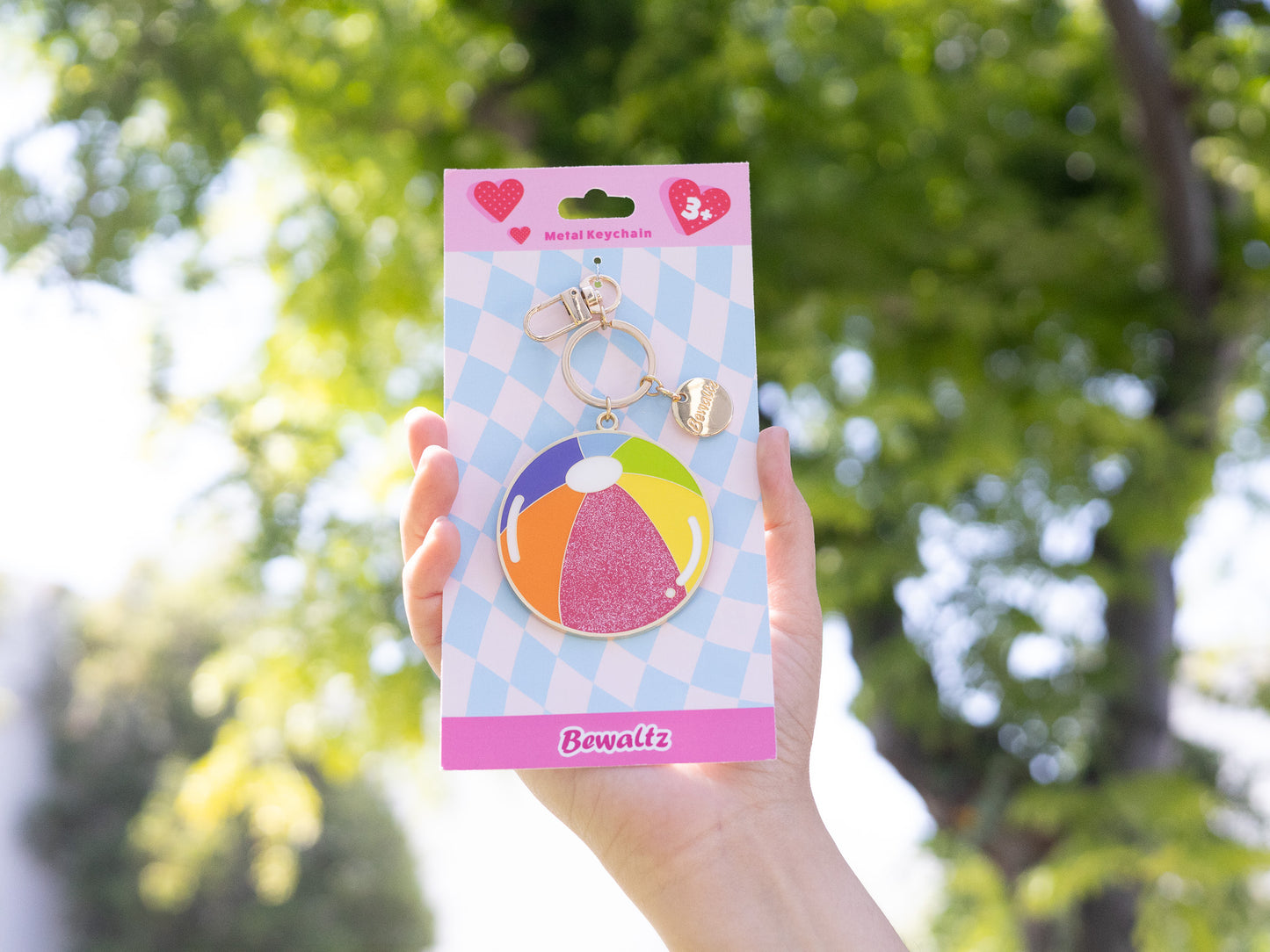 Glitter Metal Keychain-Beach Ball